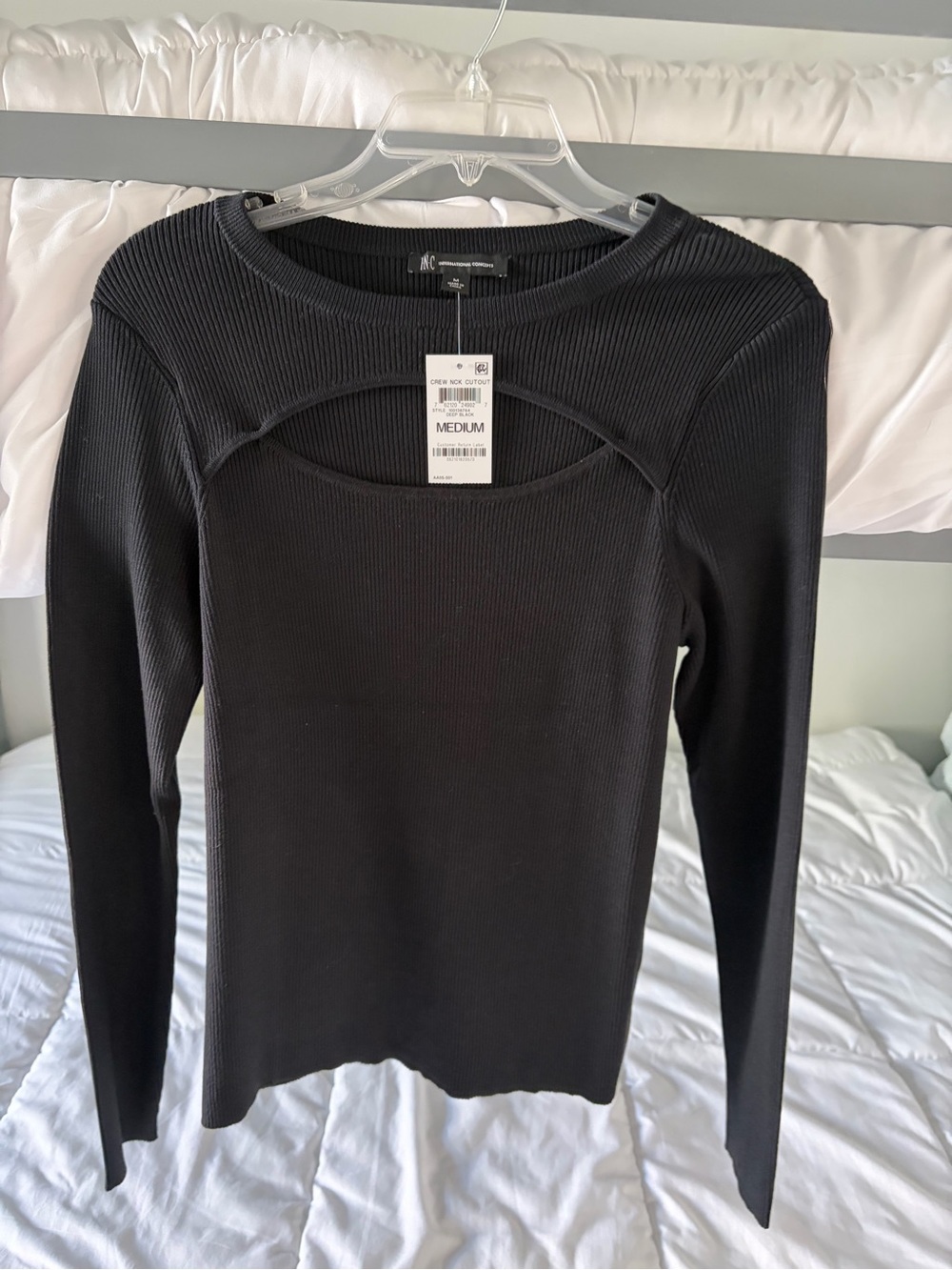 A New Day Black Ribbed Long-Sleeve Cutout Top - Medium - NWT